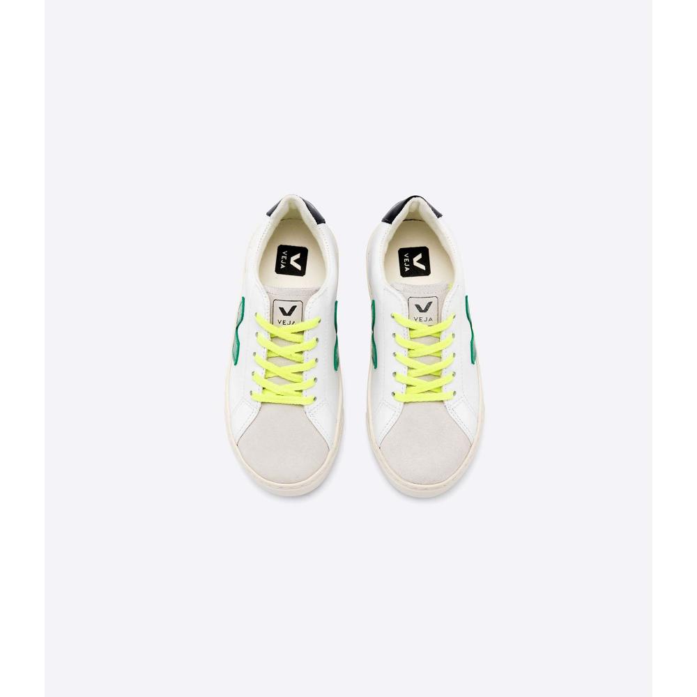 Kids' Veja ESPLAR LEATHER Sneakers White/Green/Black | ZA 820NWY